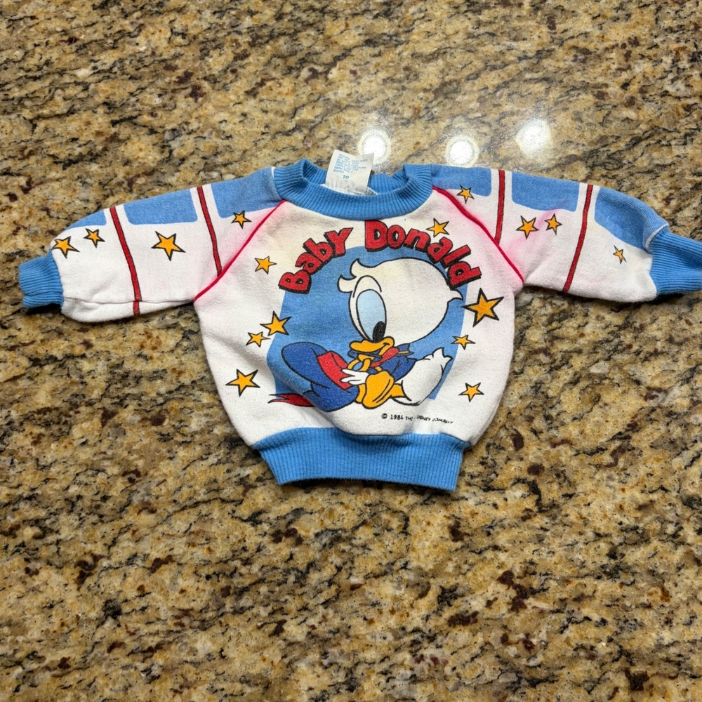 Vintage 1984 Disney Babies Baby Donald Duck Sweatshirt Blue White Stars 0-6M